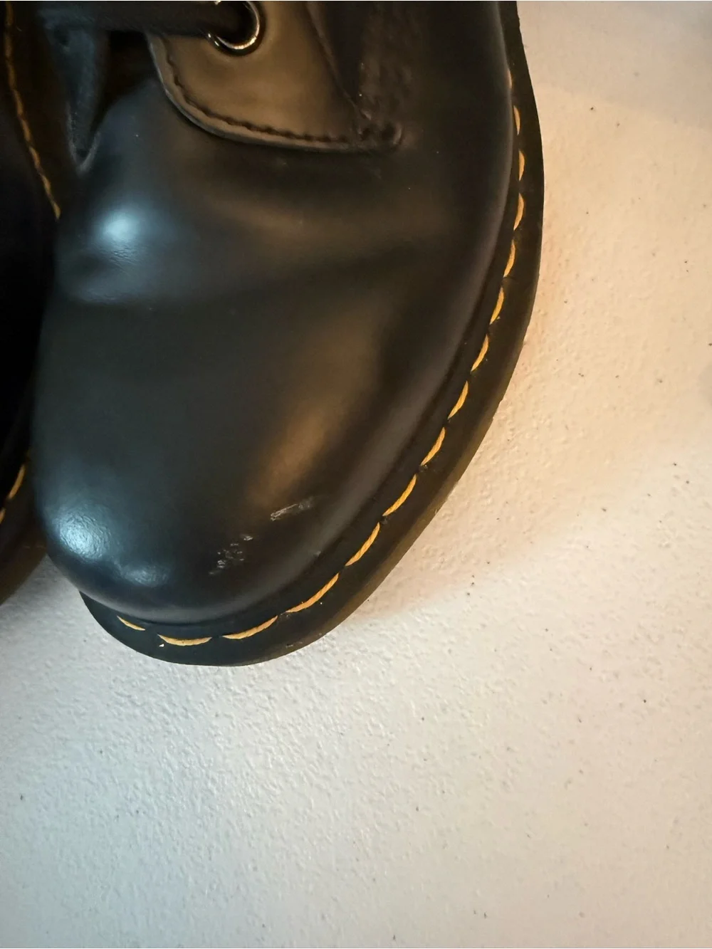 Dr. Martens Black Leather 8-Eye Boots with Yellow Stitching size 7